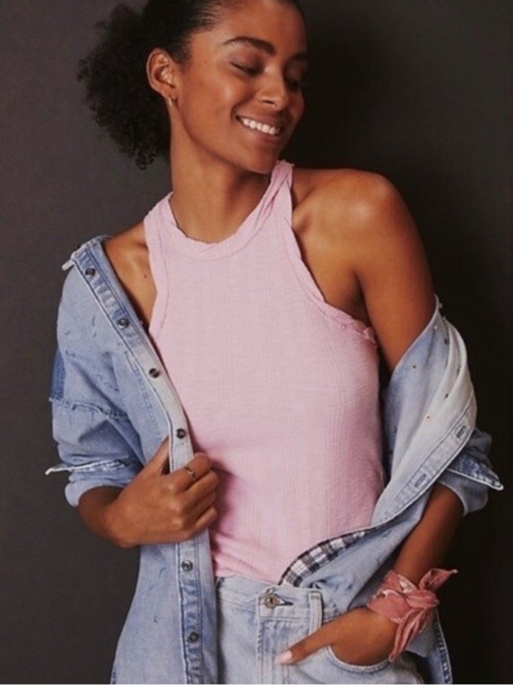 Anthropologie Pilcro Sustainable Ribbed Tank Top Dusty Rose Pink Size M